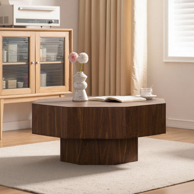Table basse octogonale 30,51 "en noyer avec rangement ouvert - Design moderne pour le salon, la chambre à coucher, le bureau