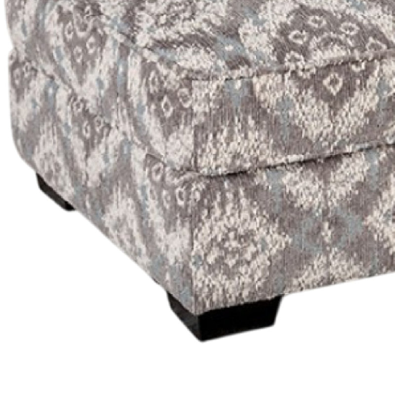 Repose-pieds Berrie, polyester gris blanc géométrique, bois massif, 40 pouces