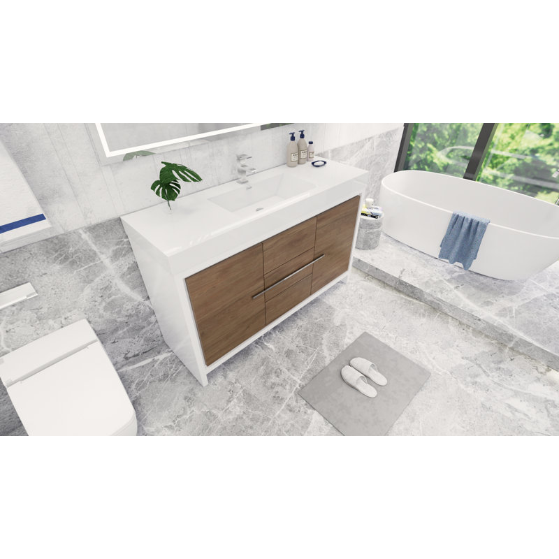 Ensemble de meuble-lavabo simple 60 po Chaumont, Gris cendre très lustré, Chrome