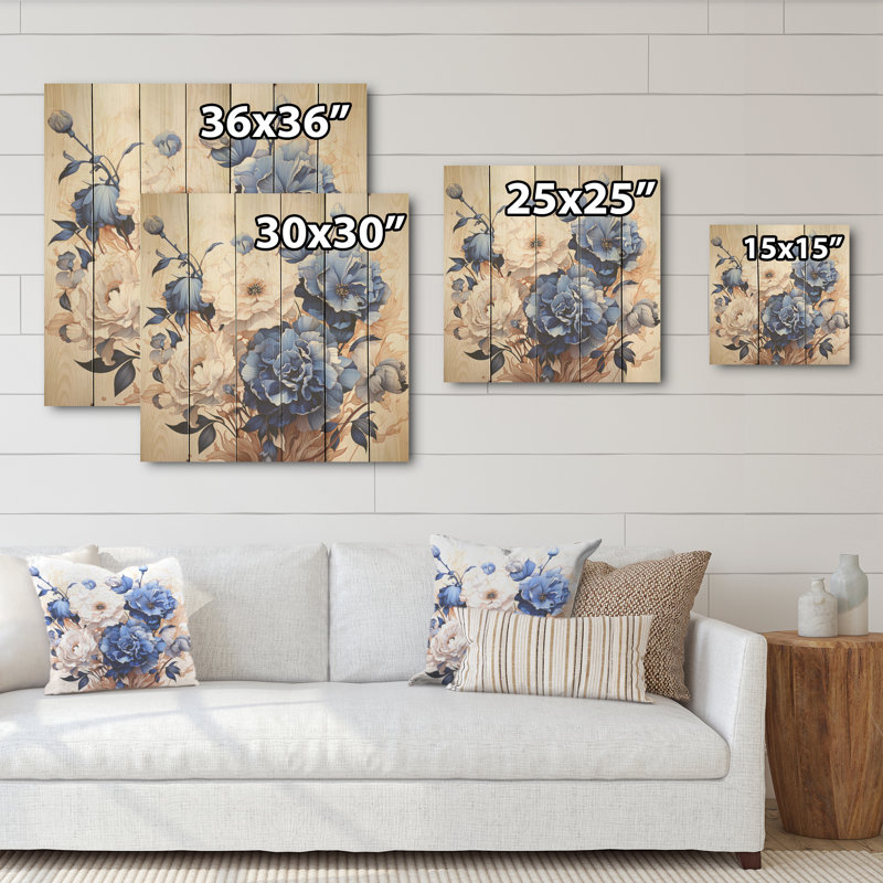 Blanc, bleu, minimalisme, œillets, œillets, art mural sur bois de pin naturel, H 30 po x l 30 po