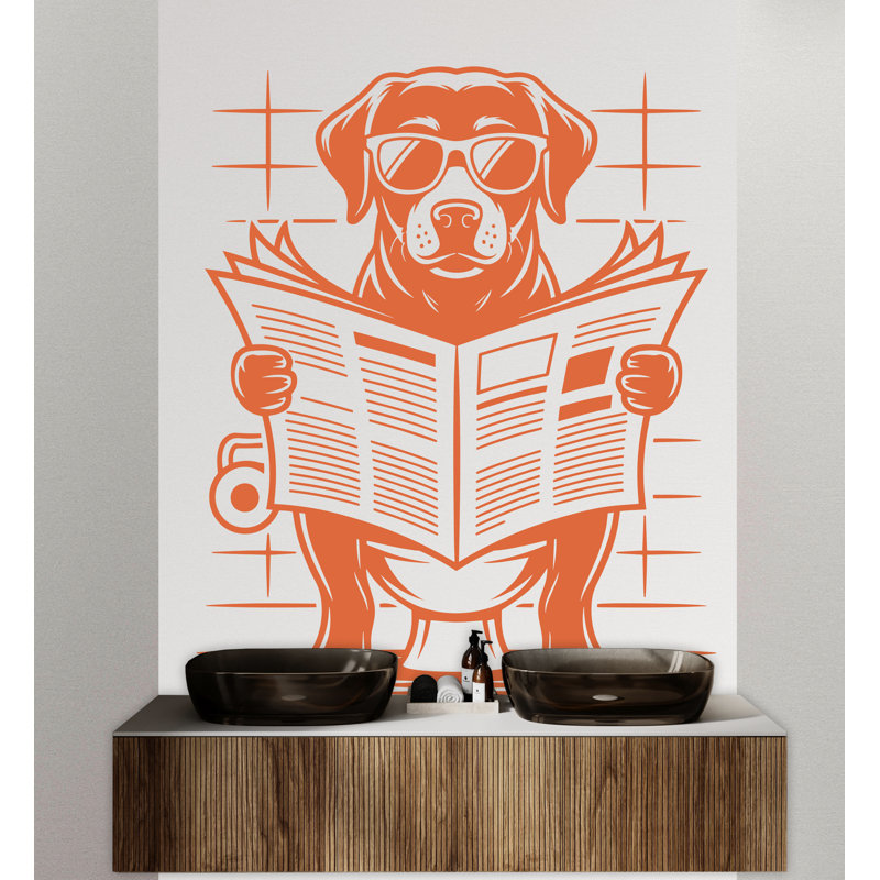 Labrador Reading Newspaper Wall Decal Bathroom Dog Decor Dog Wall Art Decal Dog Lover Animals Dog Wall Bathroom Wall Decals Stickers