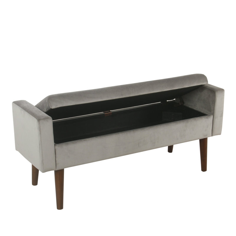 Banc de rangement à couvercle rabattable rembourré Carkin, Velours gris