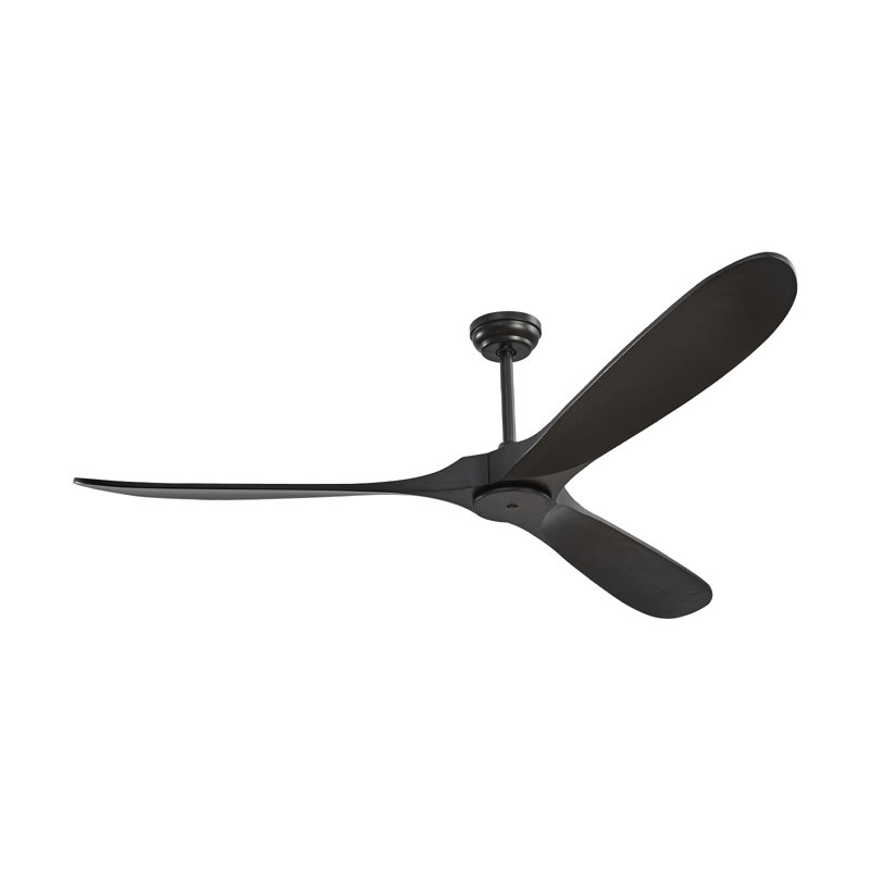 72" Wood Blade Ceiling Fan No Light Remote Control Reversible DC Motor, Black