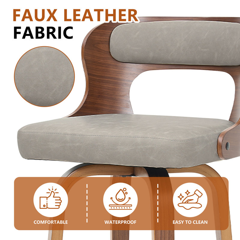 Swivel Faux Leather Counter Height Bar Stools, Darkgray, 2