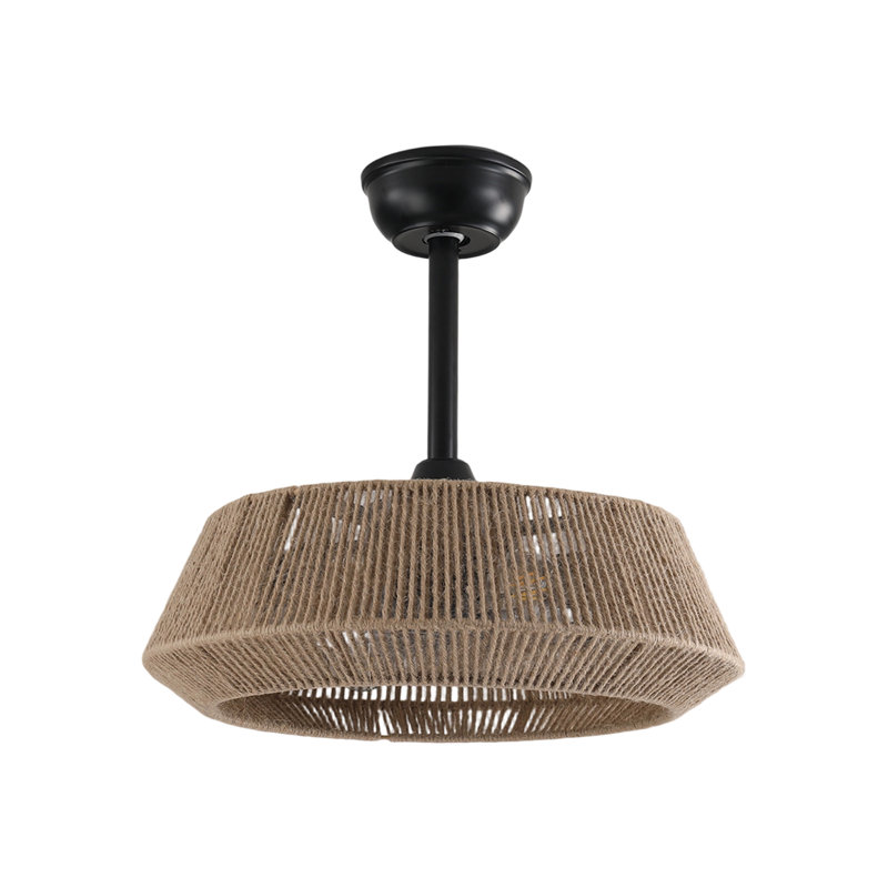Ventilateur de chambre à coucher 19 po avec suspension à corde avec 4 ampoules, à intensité variable, 7 vitesses, moteur à courant continu réversible