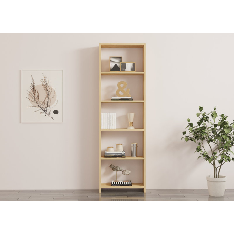 Modern Oak Bookshelf, 63.0 x 19.7 x 19.6 inches | 100% Melamine Coated Particle Board, Thickness: 0.7 inches | Wall-Mountable Design with Numerous Shelves for Additional Storage | Scandinavian Style, Elegant & Functional