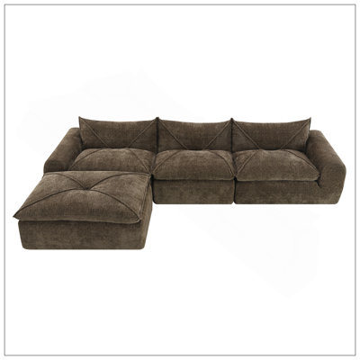 116'' Fully Compressed Sofa With High Density Foam, No Assembly Required, Legless Design Without Frame, Integrated Backrest And Seat Cushion, Free Combination, Particle Chenille