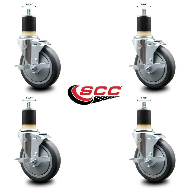 Thermoplastic Rubber Swivel 1-7/8 Inch Expanding Stem Caster Set with Brake SCC