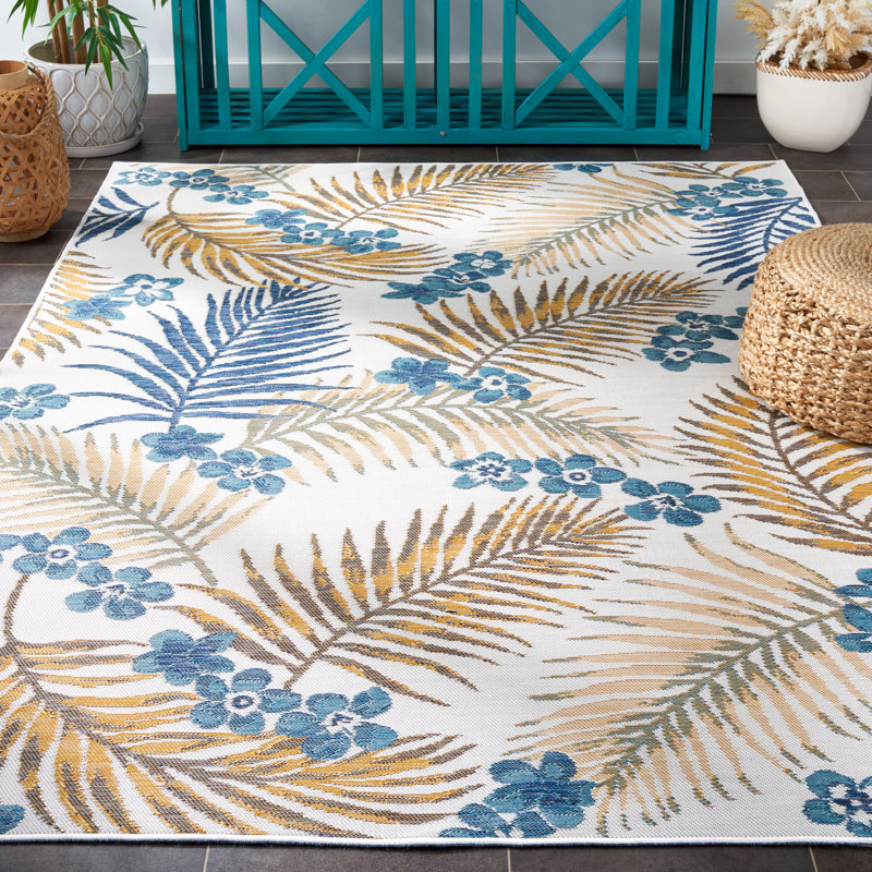 Tapis d'intérieur / extérieur à motif floral Édredon, Rectangle 5 pi 3 po x 7 pi 7 po