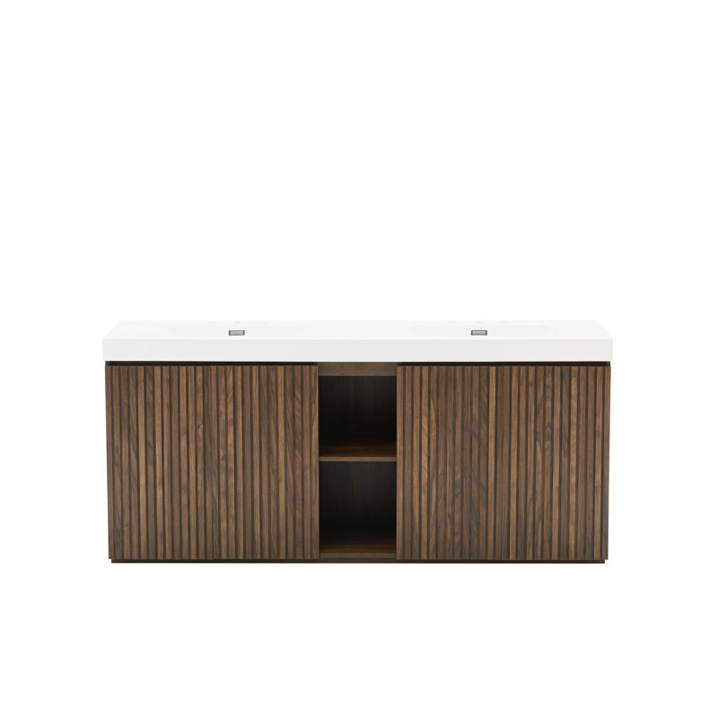 Meuble-lavabo 72 po avec lavabo, Noyer brun, White, 72