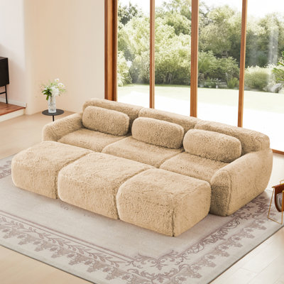 Tissu moelleux doux à 3 places, éponge haute densité 32D, combinaison sans repose-pieds mobile, conception antidérapante inférieure sans assemblage, connexion par boucle pour la chambre à coucher, le salon et le cinéma maison, rose