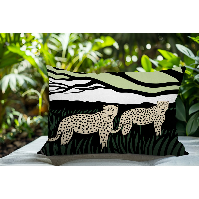 Oreiller rectangulaire réversible intérieur / extérieur Vold Leopard, Rectangle H 14 po x l 20 po, Chartreuse