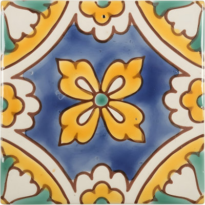 Mediterranean 4 in. x 4 in. Hand Painted Ceramic Decorative Accent