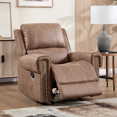 Caleb 38'' Wide Overstuffed Classic Vegan Leather Recliner Chair with Nailhead Trim