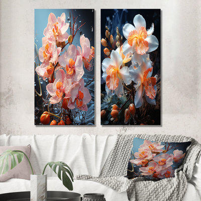 Élégantes fleurs d'orchidées I - ensemble de 2 reproductions d'art mural orchidées
