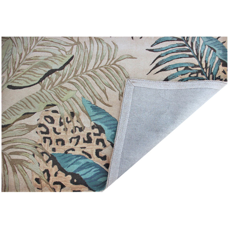 Tapis ivoire / bleu en laine touffeté à la main Jerad, Rectangle 3 pi 6 po x 5 pi 6 po