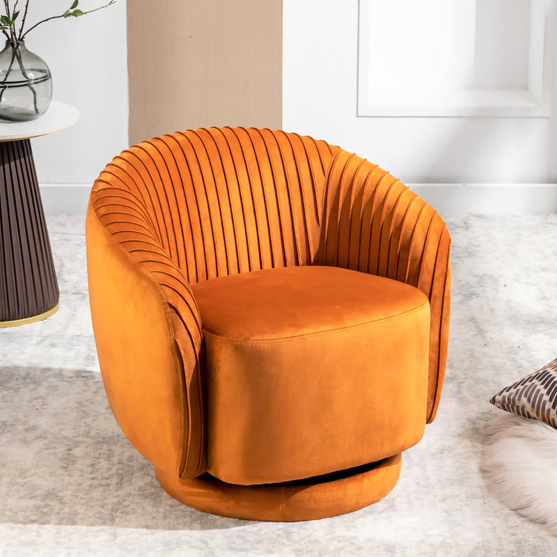 Fauteuil d'appoint plissé moderne avec base robuste et coussin rembourré épais, Orange