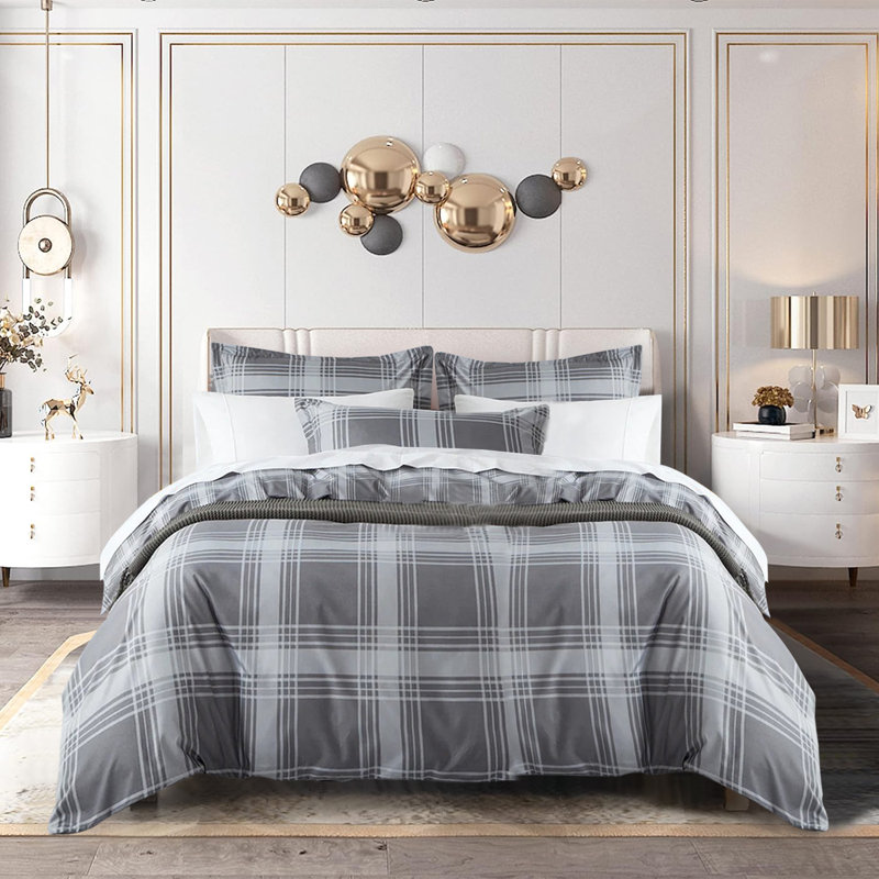 Microfiber Printed Duvet Cover - Soft, Lightweight, Fade-Resistant Bedding with Matching Pillowcases, Check