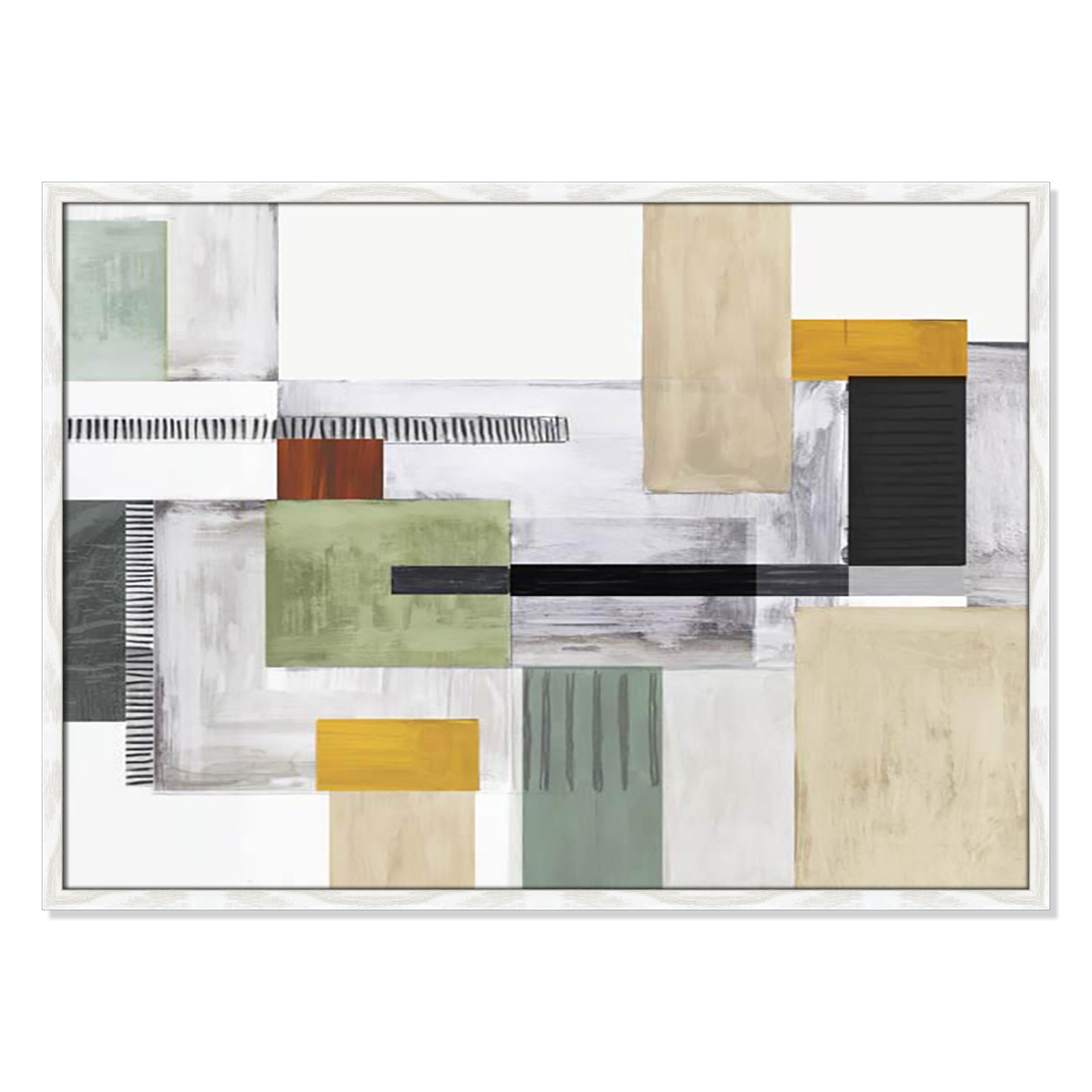 Playful Blocks by Tom Reeves, No Mat, 25.5" H x 35.5" W x 0.75" D, White Slim Picture Framed