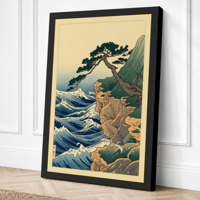 Figure Among Waves Japandi 1 Piece Wrapped Canvas Wall Art