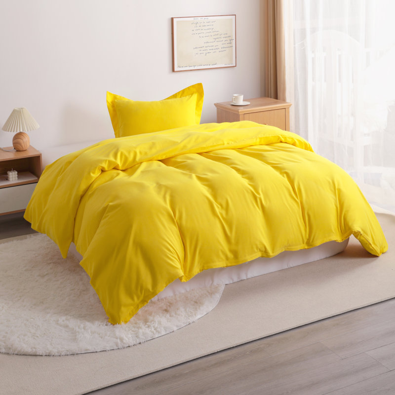 3 Pieces Duvet Cover Set, 100% Brushed Microfiber Comforter Cover Set with Ties - NTBAY, Twin Duvet Cover + 1 Sham, Yellow