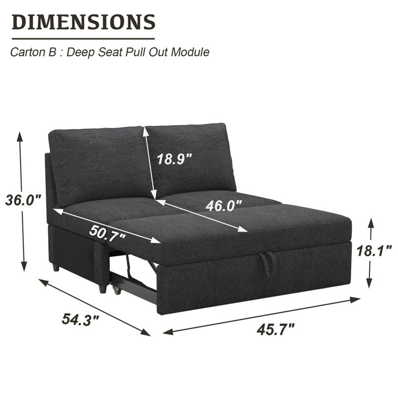 Module de canapé-lit modulaire sans accoudoirs Rafael, Chenille grise foncée