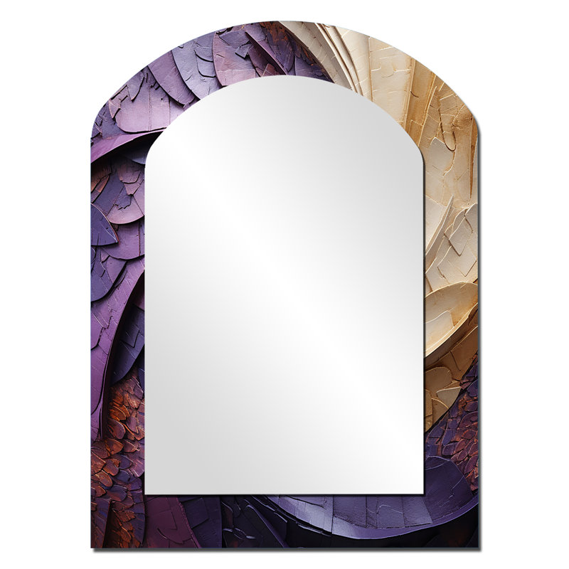 Beige mauve minimalisme spirale poteries - grand miroir asymétrique spirales abstraites, miroir mural décoratif arche moderne, impression d'art en métal