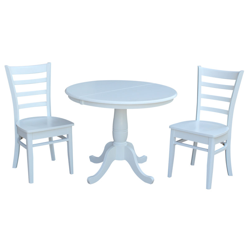 Ensemble de salle à manger extensible en bois massif Echols, Blanc, 3
