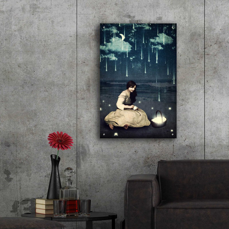 «A Basket of Wishes» par Paula Belle Flores, art mural en verre acrylique, H 36 po x l 24 po x P 0,2 po