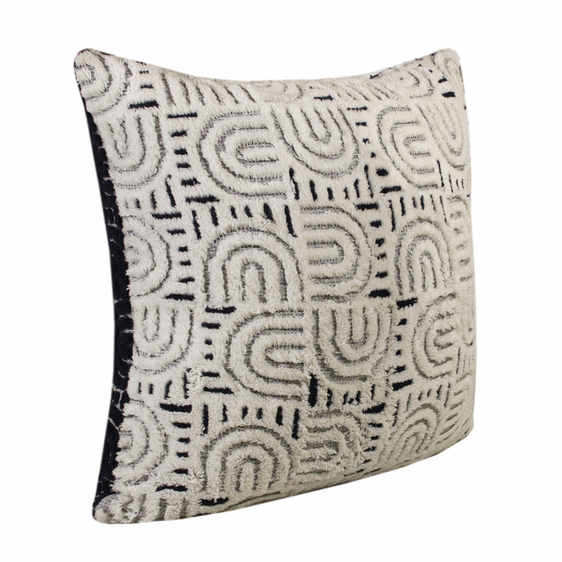 Geometric Black and White Cotton Blend Throw Pillow