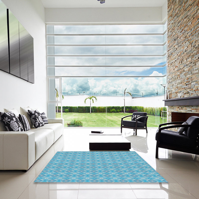 Tapis de zone bleue à motifs, Carré 8 pi