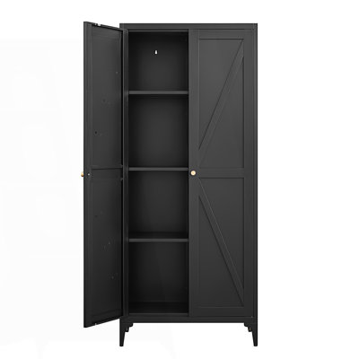 2 Doors Metal Storage Cabinet, Kitchen Pantry Cabinet With Adjustable Shelves, Accent Cabinet