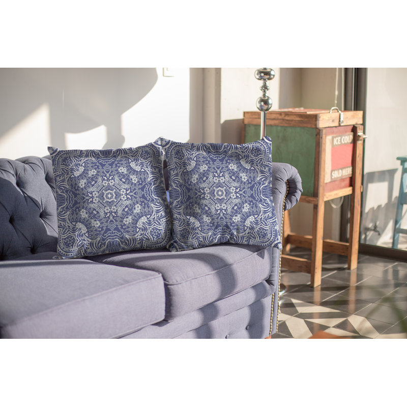 Housse et insert d'oreiller carré Tree of Life, 16" x 16", Indigo/blanc