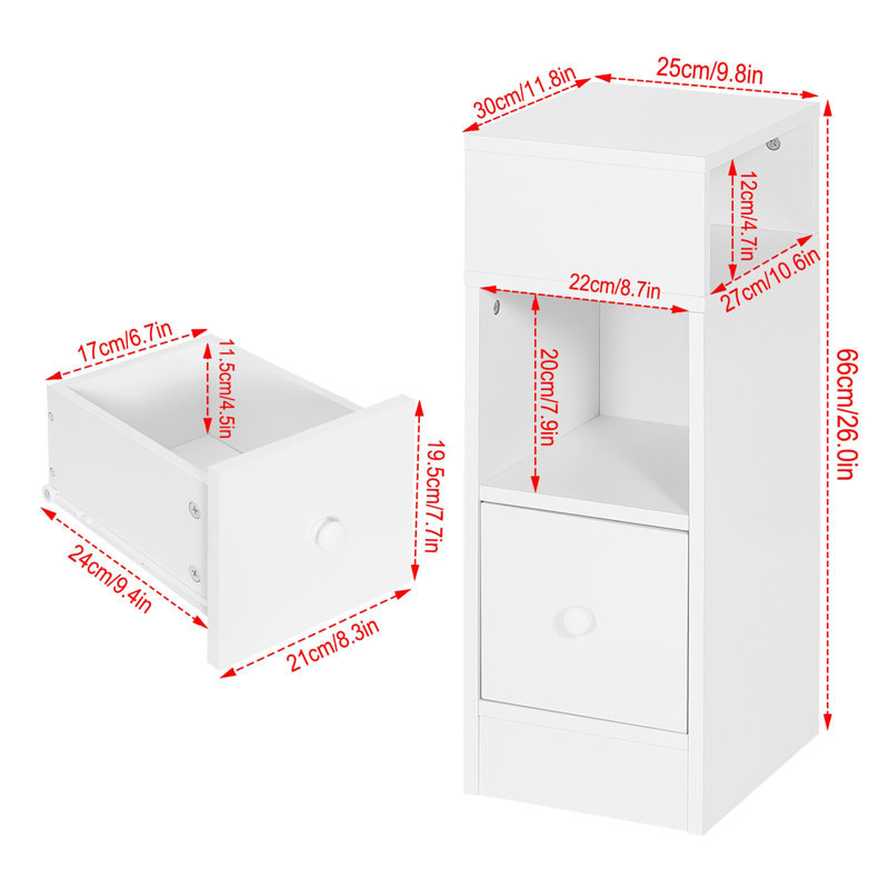 Bailen 25cm W Bedside Table, White