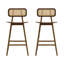 Ensemble de 2 tabourets de bar en bois Bari - finition noyer avec détails en bois cintré et rotin