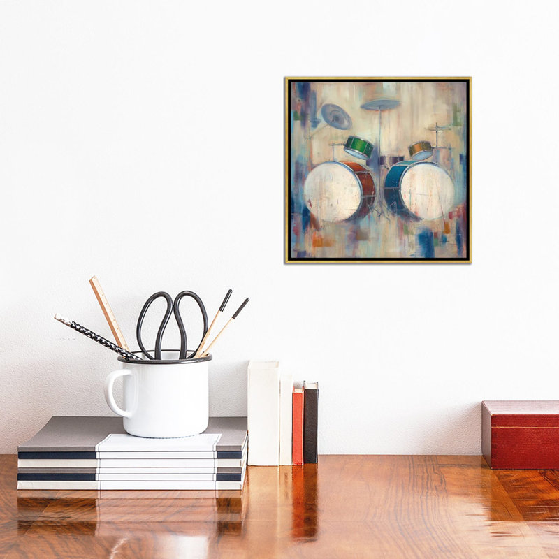 « tambours », impression sur toile, H 12 po x l 12 po x P 1,5 po, Toile avec cadre doré, Pas de tapis
