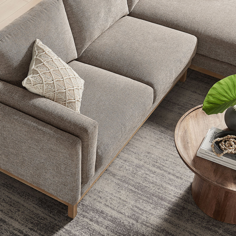 Roscoe Right-Facing Fabric Sectional Sofa With Chaise, Pewter Fabric, Right Hand Facing
