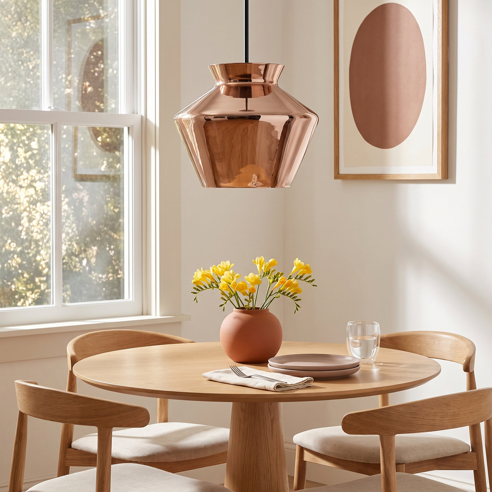 Single Light Glass Dimmable LED Pendant, Copper