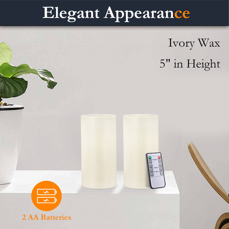 Unscented Flameless Candle, 5" H x 3" W x 3" D