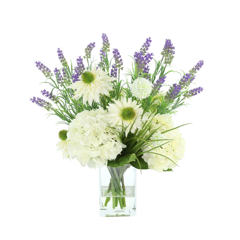 Arrangement marguerite avec allium et lavande
