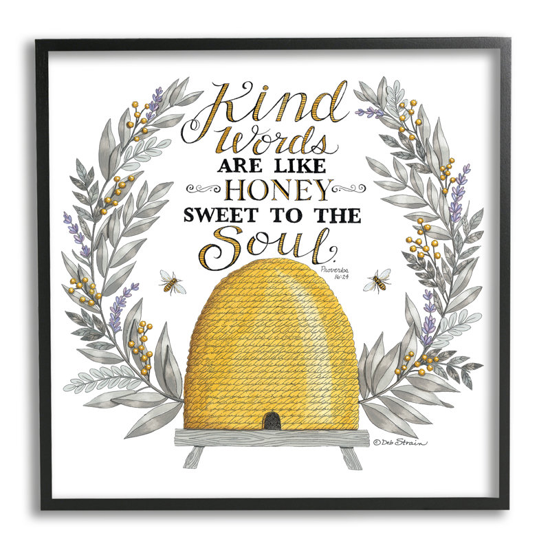 «Kind Kind Comforting Bee Hive» par Deb Strain, impression botanique sur toile flottante, H 17 po x l 17 po x P 1,5 po