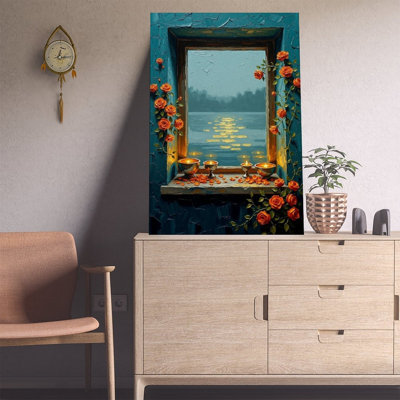 Canvas Wall Art Diwali Art Print, Festival of Lights, Diya Decor-2 Vintage Poster Print Home Decor