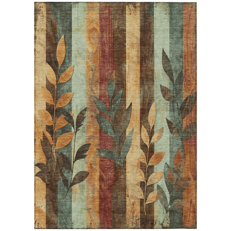 Machine Washable Indoor/Outdoor Xhevrie Wheat Rug, Rectangle 9' x 12'
