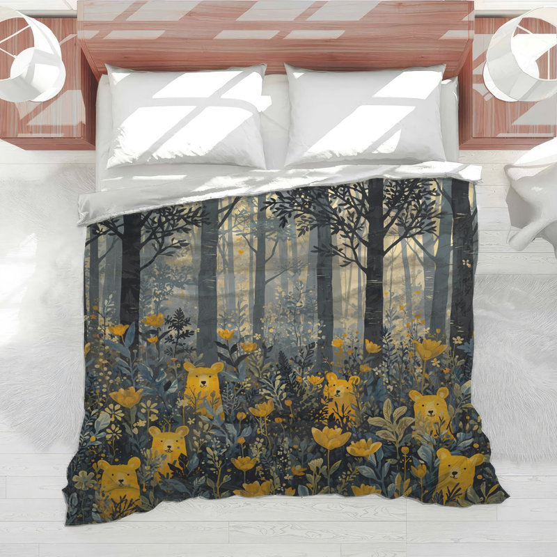 Yellow Bears In Forest Comforter, Twin