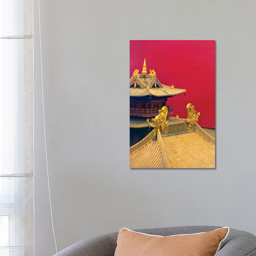 Architectural Details Of Jing'an Temple, Shanghai, China by Keren Su - Wrapped Canvas Print