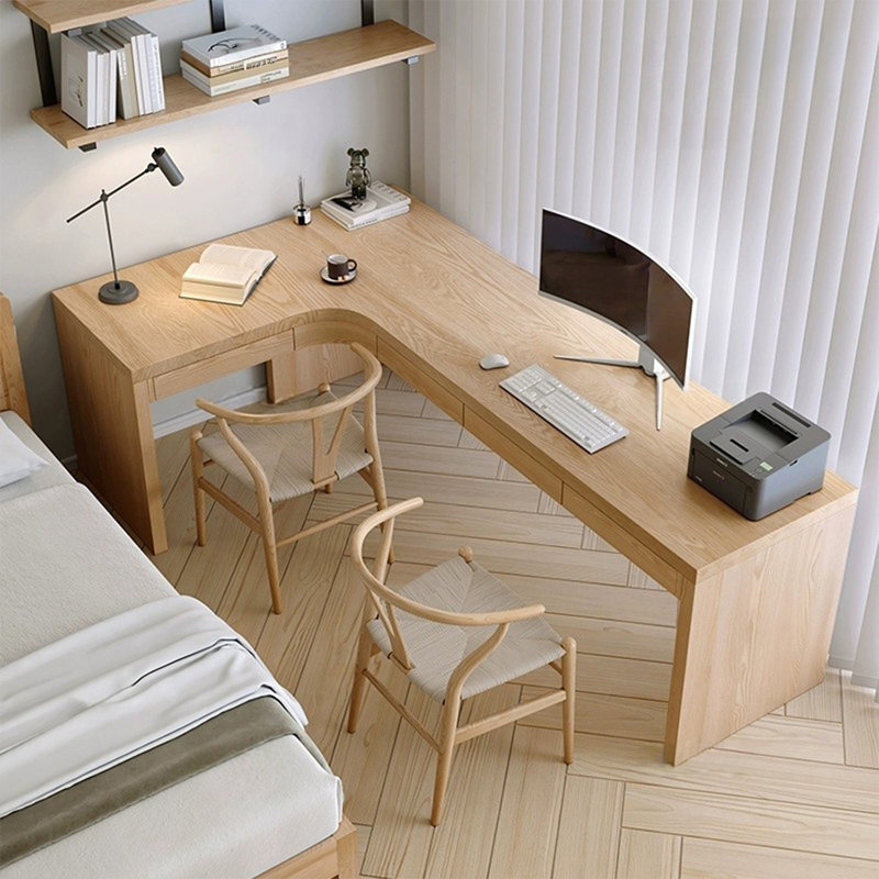 Bureau en bois massif en L Burlywood, H 29,53 po x l 86,61 po x P 47,24 po, Retour à gauche