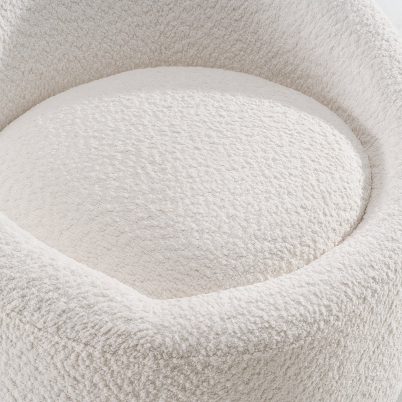 Upholstered Swivel Barrel Chair, Cream Boucle