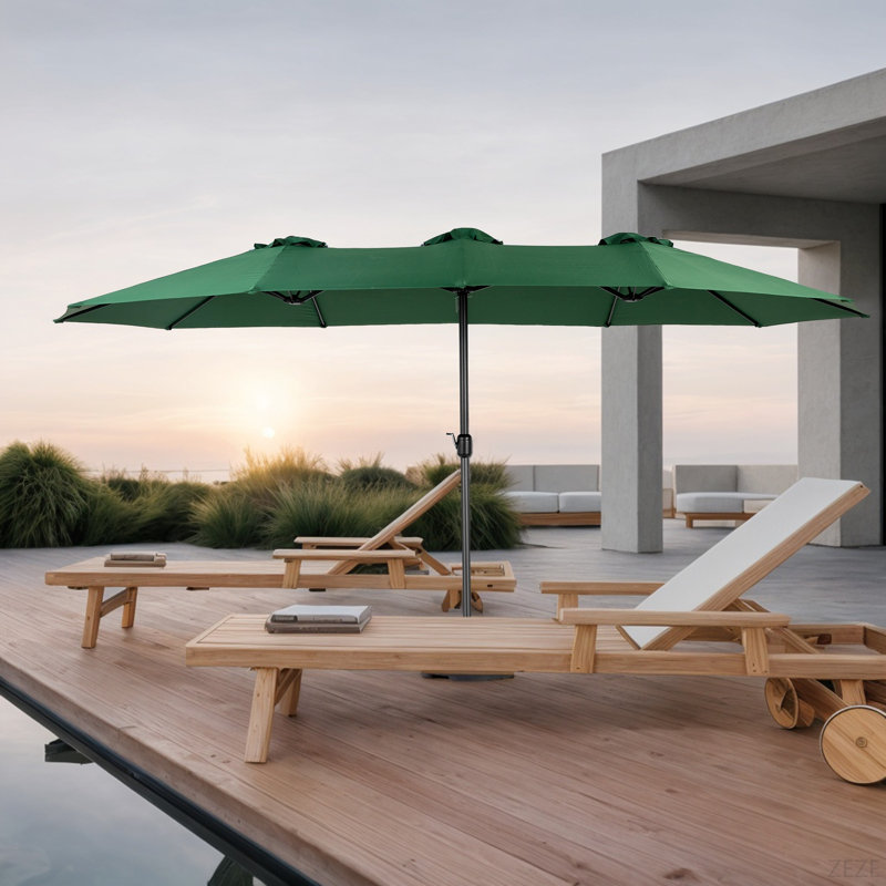 Grand parasol d'extérieur double face 14,8 pi avec manivelle (sans base), Vert foncé