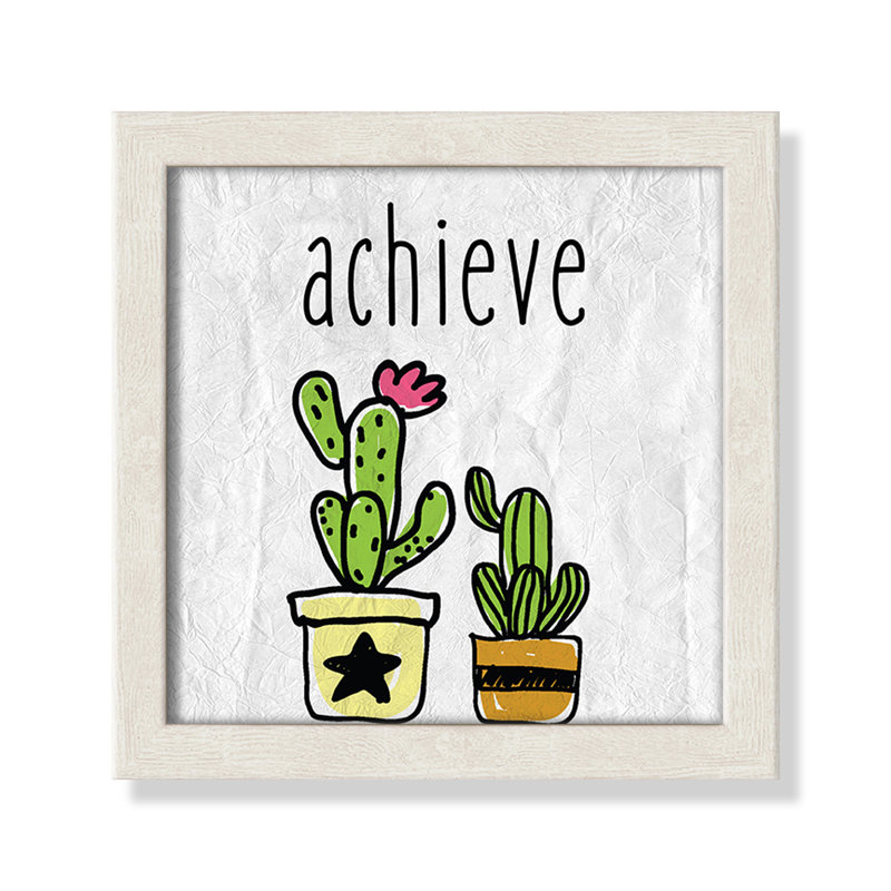 Impression sur papier Cacti C, Encadré de boîte à grain de bois blanc, H 8 po x l 8 po x P 1,18 po