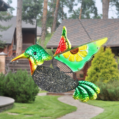 Exhart Hummingbird Bird Feeder with Metal Mesh Basket, 15 by 18 Inches